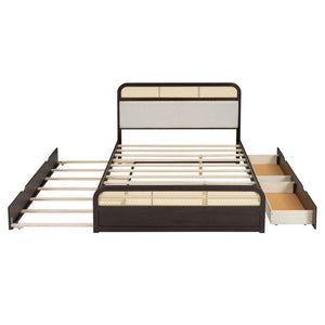 English Elm Queen Wooden Platform Bed With Trundle, 2 Storage Drawers & Padded Headboard In Espresso Finish N820S00010P-GIGA