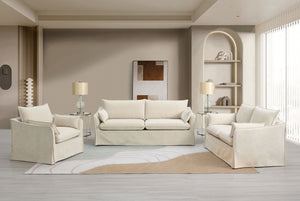 English Elm Shane Beige Linen 3-Piece Living Room Set with Pocket Coil Seats, Wooden Frame, Accent Pillows Included B2726S00462