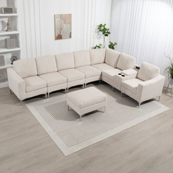 English Elm Convertible Sectional Sofa With Storage Ottoman, Usb Ports & Cupholders For Modern Living Spaces W3098S00032