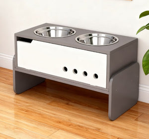 English Elm Dog Feeding Station with Adjustable Height Stainless Steel Bowls and Hidden Storage T3971P412263