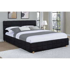 English Elm Modern Upholstered Bed Queen Platform Frame with Plush Grid Jute Fabric, Low-Profile Eco Chic Design Black 84 L x 11 W x 9 H B011S01858