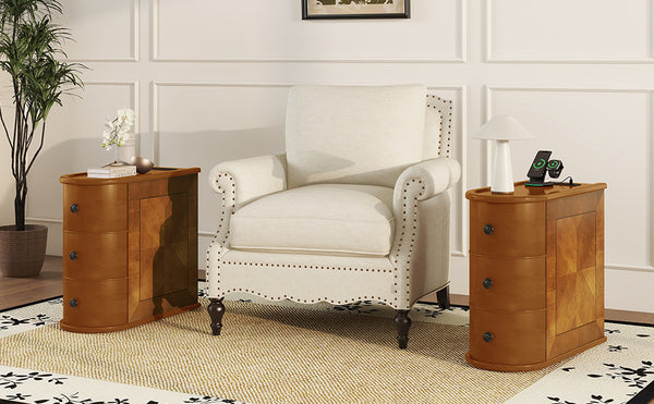 English Elm End Table With Charging Station – Stylish Sofa Side Table With Storage Drawers, Fully Assembled! W2593P289145