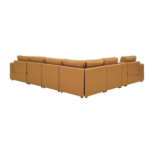 English Elm Premium Leather Match Sectional with Dual Recliners Square Arms and Console Storage Ginger B2748S00152