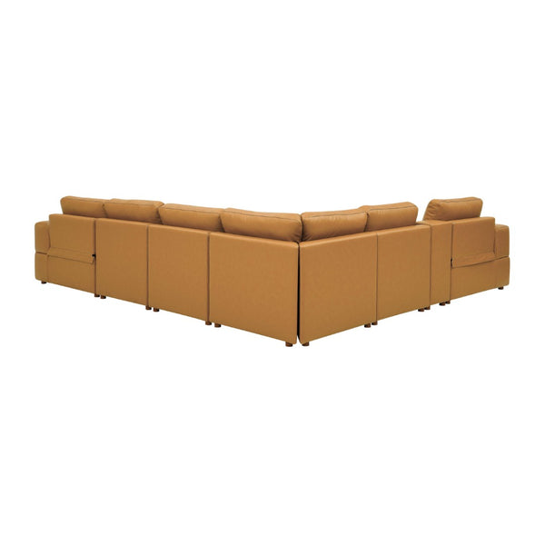 English Elm Premium Leather Match Sectional with Dual Recliners Square Arms and Console Storage Ginger B2748S00152