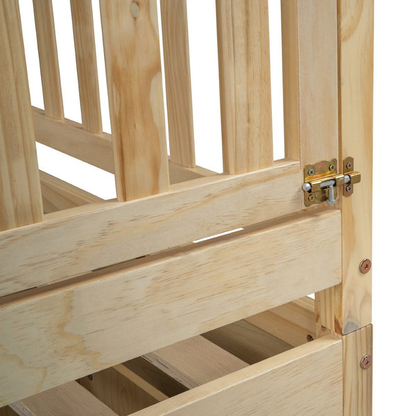English Elm Full Size Pinewood Kids Daybed with Fence Rails Split Floor Bed and Storage Drawers Natural LP100882AAN