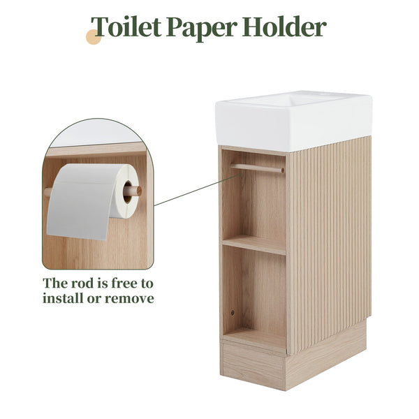 English Elm 18.6" Bathroom Vanity with Sink and Ceramic Top, MDF Cabinet with Door, TP Holder & Shelf Natural N725P212181N