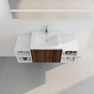 English Elm 48 Inch Wall Mounted Bathroom Vanity with Resin Sink, Soft-Close Doors, Metal Handles, Storage—Durable Eco Plywood California Walnut W999S00185