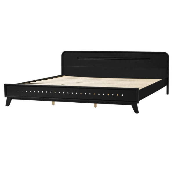 English Elm Pine Solid Wood King Bed Matte Finish Platform Frame Tall Headboard No Box Spring Black N770PK291028B