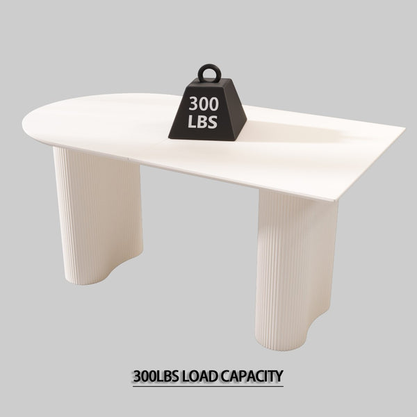 English Elm 63 Inch Cream Mdf Dining Table Set with Pu Chairs Silver Legs Modern 7 Piece W2189S00824