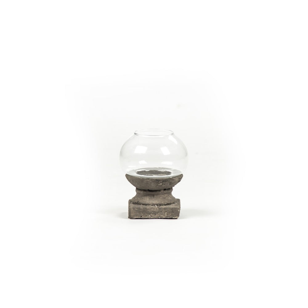 Zentique Distressed Candle Holder - Rustic Terracotta And Glass Accent For Cozy Evenings And Elegant Decor Distressed Grey Terracotta,Glass 4621s A99