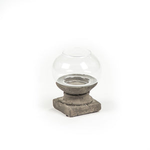 Zentique Distressed Grey Candle Holder with Weathered Terracotta Finish and Glass Insert for Rustic Decor Ambience W4.5 x H5.7 x D4.5 4621S A99