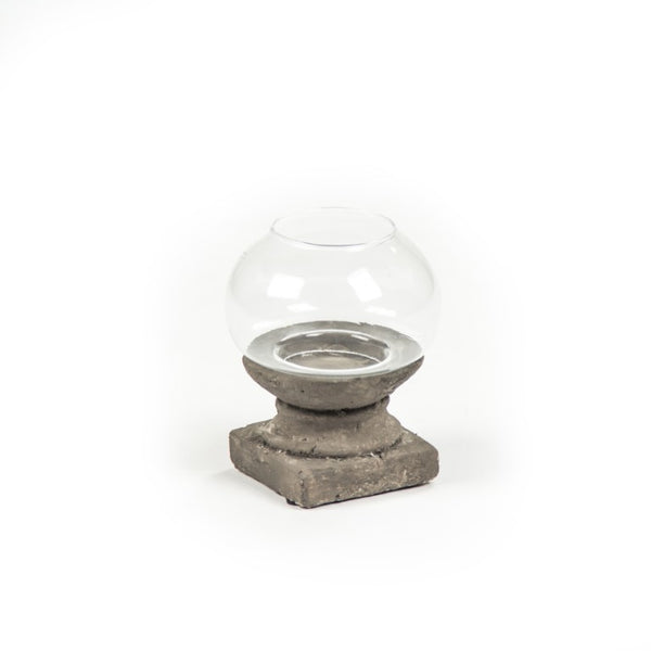 Zentique Distressed Grey Candle Holder with Weathered Terracotta Finish and Glass Insert for Rustic Decor Ambience W4.5 x H5.7 x D4.5 4621S A99
