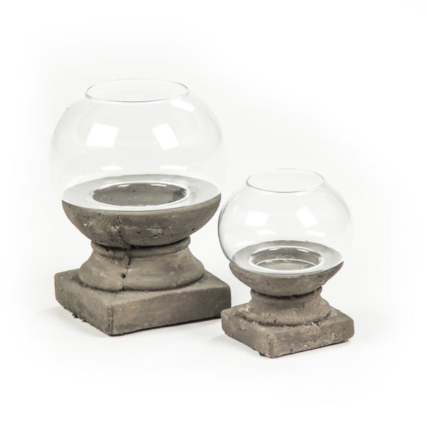 Zentique Distressed Candle Holder - Rustic Terracotta And Glass Accent For Cozy Evenings And Elegant Decor Distressed Grey Terracotta,Glass 4621s A99