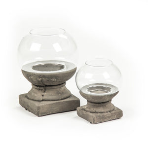 Zentique Distressed Grey Candle Holder with Weathered Terracotta Finish and Glass Insert for Rustic Decor Ambience W4.5 x H5.7 x D4.5 4621S A99