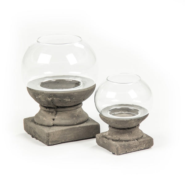 Zentique Distressed Grey Candle Holder with Weathered Terracotta Finish and Glass Insert for Rustic Decor Ambience W4.5 x H5.7 x D4.5 4621S A99