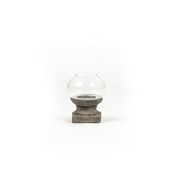 Zentique Distressed Grey Candle Holder with Weathered Terracotta Finish and Glass Insert for Rustic Decor Ambience W4.5 x H5.7 x D4.5 4621S A99