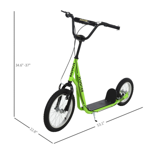 English Elm Aosom Youth Kick Scooter Steel Frame Adjustable Handlebar Inflatable Tires Dual Brake Green W2225P217069