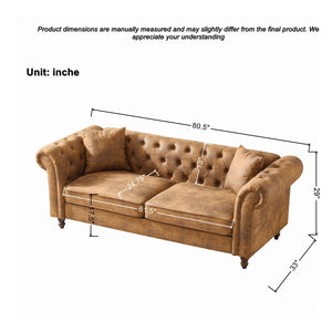 English Elm 80"chesterfield Tufted Leathaire Sofa Mid Century 3 Seater for Living Room Office W3373S00059