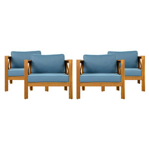English Elm Christopher Knight Home® - Outdoor Acacia Wood Club Chairs Set Of 2 With Water-Resistant Blue Cushions For Stylish Patios N770P264304T