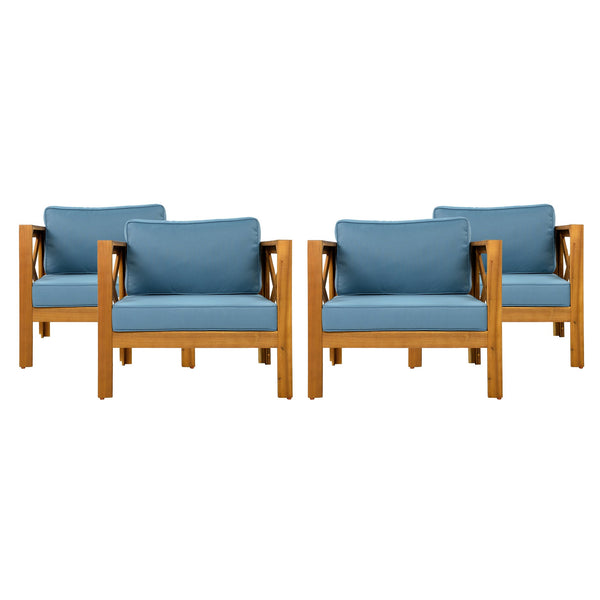 English Elm Christopher Knight Home® - Outdoor Acacia Wood Club Chairs Set Of 2 With Water-Resistant Blue Cushions For Stylish Patios N770P264304T