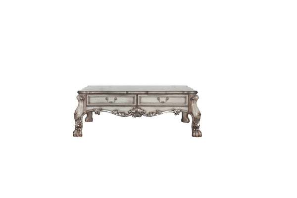 English Elm Dresden Vintage Bone White Resin Coffee Table with Two Felt-Lined Drawers and Scalloped Floral Trim Ivory 58 L x 39 W x 14 H B2726P281468