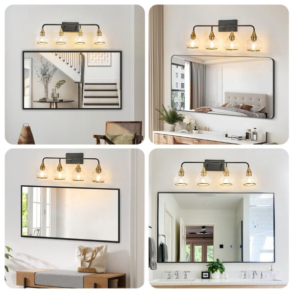 English Elm 31" Four Light Matte Black Brass Vanity Sconce Clear Glass Industrial Bath Wall Fixture W1340P266138