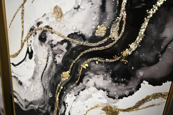 English Elm Large Abstract Diptych Canvas Set Hand Painted Gold Textured Minimalist Wall Decor W3374P419285
