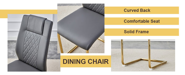 English Elm Table Set: Modern Minimalist Round Glass Dining Table With Elegant Dark Gray Pu Leather Chairs W1151S01716-GIGA