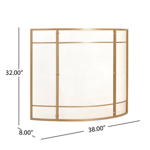 English Elm Regina Curved Iron Fireplace Screen with Welded Grid for Modern Minimalist Interiors Golden N775P386929G