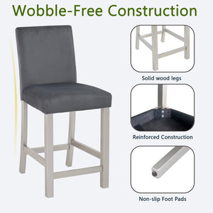 English Elm Counter Height Chairs Set of 4 – Silver Grey Flannelette Upholstery, Ergonomic High Back, 330lb Capacity, Solid Wood Legs W1998P266884