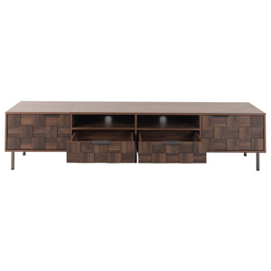 English Elm Mid retro TV Stand for TVs up to 85" — Medieval-inspired media console with 2 drawers, 4 cabinets, cable management Dark Brown N710P193724Q
