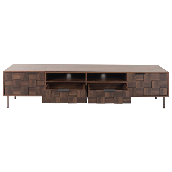 English Elm Mid retro TV Stand for TVs up to 85" — Medieval-inspired media console with 2 drawers, 4 cabinets, cable management Dark Brown N710P193724Q