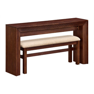English Elm Fluted Counter Height Dining Set Narrow Bar Console with Upholstered Stool Retro Wood Walnut W1202P330890