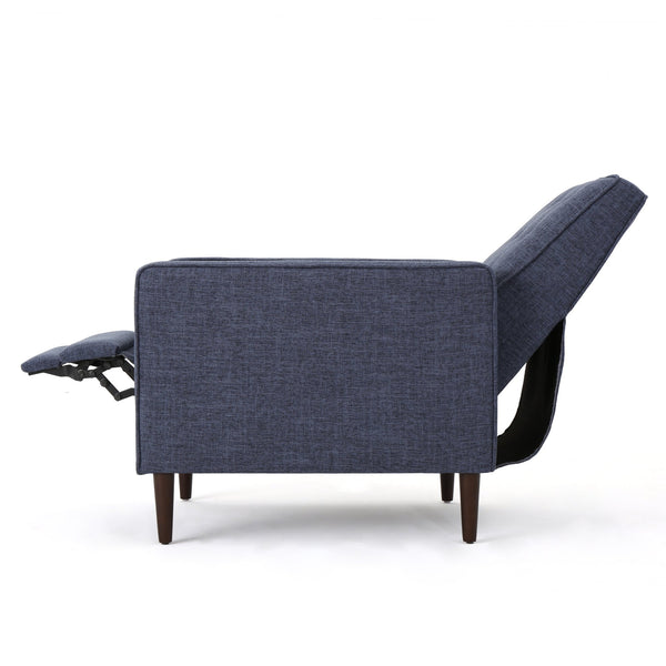 English Elm Christopher Knight Home® - Fabric Recliner Chair Mid-Century Modern Pushback Single Sofa with Tufted Cushion, Birch Legs, Cozy Comfort Dark Blue 60741.00DBL