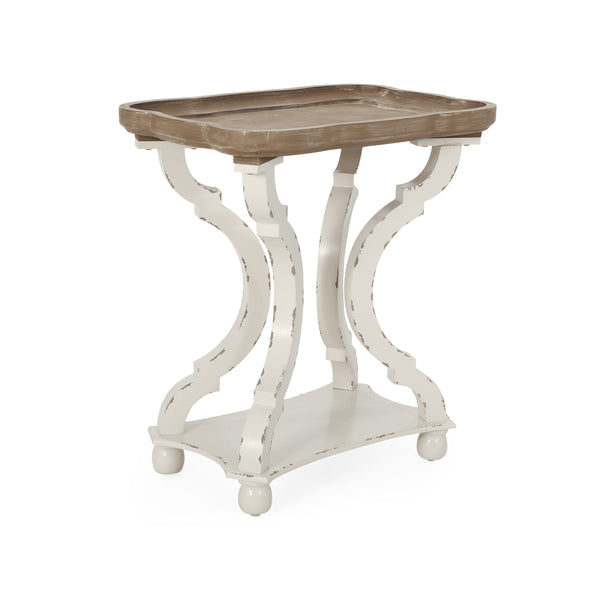English Elm Christopher Knight Home® - End Hourglass Accent Table with Lipped Rectangular Top, French Country Firwood Charm and Elegance Natural+White N771P223027Y