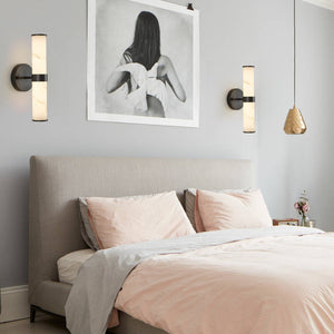 English Elm Resin Imitation Marble Wall Sconces Set of 2 with Black Iron Frame, Cylindrical Ambient Lighting W2312P374968