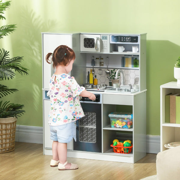 English Elm Qaba Kids Pretend Play Kitchen with Lights Sounds Running Water and Coffee Machine W2225P249830