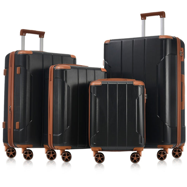 English Elm Hardshell Six Piece Luggage Set Expandable Abs Suitcases with Spinner Wheels Tsa Lock Black Brown N730P296628A