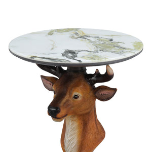 English Elm Horse Head Sculpted Resin End Table with Faux Marble Top for Bold Living Rooms W5398P454677