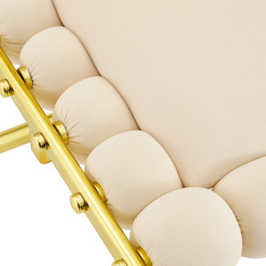 English Elm Cream Dutch Velvet Swivel Chair Tufted Bubble Backrest Glam Armless Accent Seat Beige,Gold W3875P448019