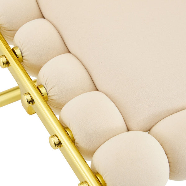 English Elm Cream Dutch Velvet Swivel Chair Tufted Bubble Backrest Glam Armless Accent Seat Beige,Gold W3875P448019