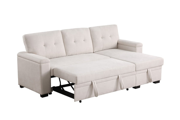 English Elm Jardin Woven Beige Sectional Sleeper Sofa with Reversible Storage Chaise for Living Rooms B2749S00248