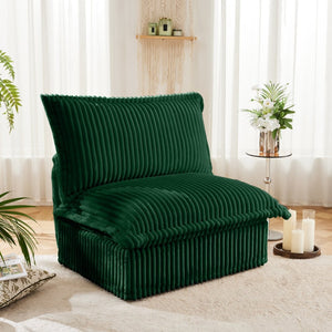 English Elm Koala Armless Corduroy Sofa Deep Seat Wraparound Back Support for Living Rooms Green W3041P272941