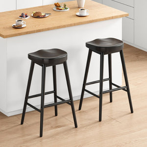 English Elm Counter Height Stools Set of 2 Mid-century Metal Legs Ergonomic Kitchen Island Seating T3623P430857