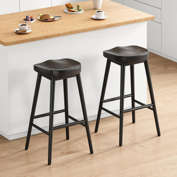 English Elm Counter Height Stools Set of 2 Mid-century Metal Legs Ergonomic Kitchen Island Seating T3623P430857