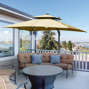English Elm Outsunny 10Ft Solar Led Cantilever Umbrella - 360° Rotation, Tilt, Crank For Stylish Outdoor Shade W2225P217592-GIGA