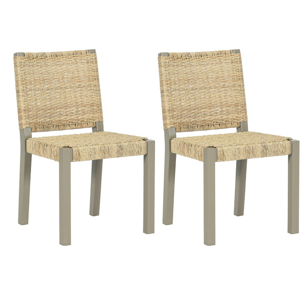 English Elm Farmhouse Solid Wood Dining Chairs Set of 2 with Rattan Backrest, Champagne Finish, Durable Craftsmanship Gold N842P271333E