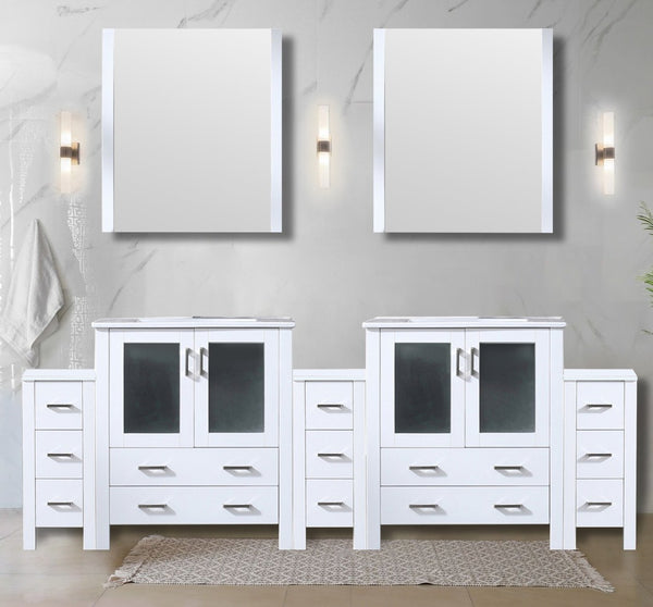 English Elm White Double Bath Vanity 96" With Soft-Close Drawers, Storage Cabinets, Ceramic Top & Mirrors Included B2731S00606-GIGA