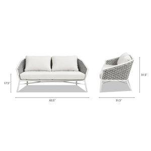 English Elm Jennifer Taylor Home - Rowan 63.5" Rope Barrel Back Loveseat Sofa - Optic White Acrylic, Weatherproof, Removable Cushions, Aluminum Frame B2719P245981