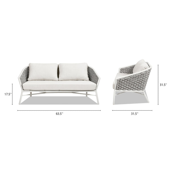 English Elm Jennifer Taylor Home - Rowan 63.5" Rope Barrel Back Loveseat Sofa - Optic White Acrylic, Weatherproof, Removable Cushions, Aluminum Frame B2719P245981
